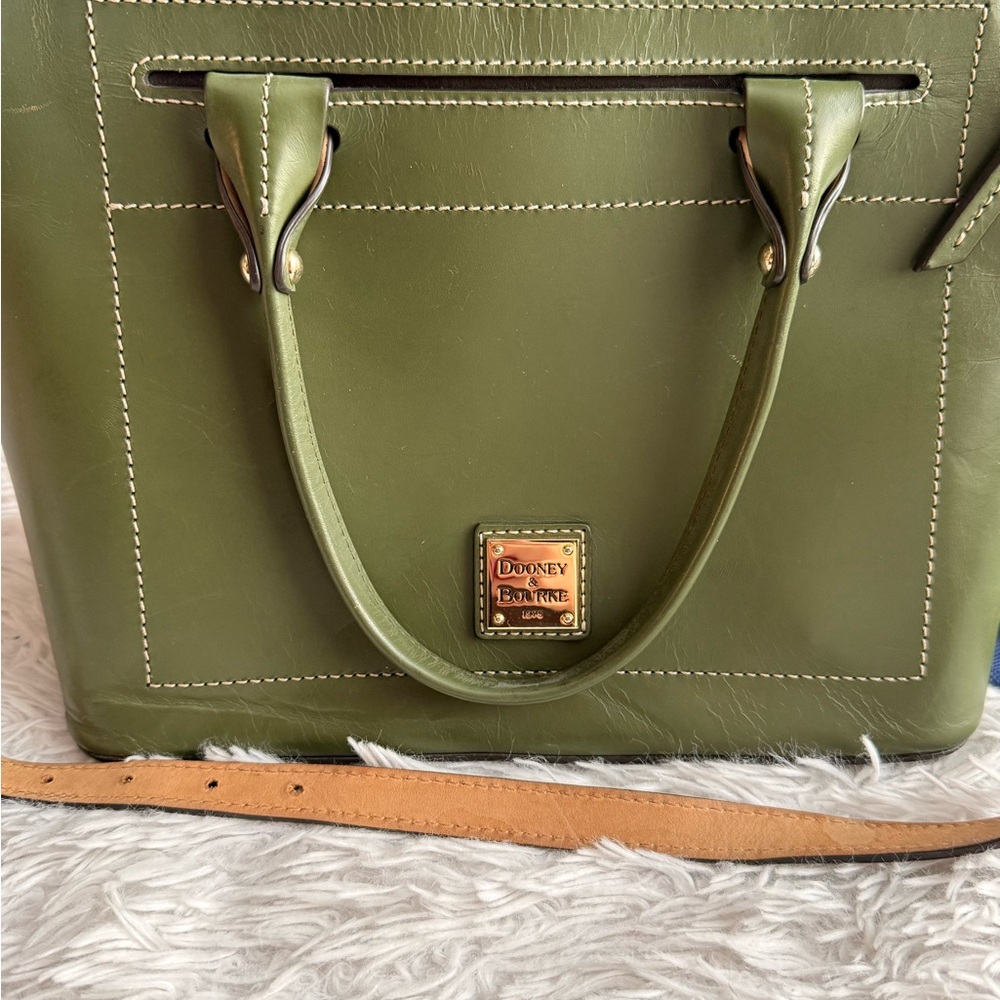 Dooney & Bourke Olive Green Leather Satchel Bag w/ Long Strap & Matching Wallet - Picture 4 of 11
